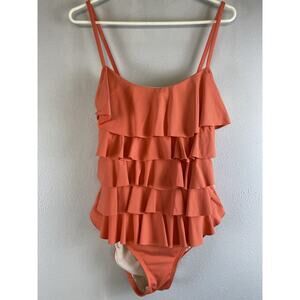 Michael Michael Kors Size 10 Orange Tiered Ruffle One Piece Suit